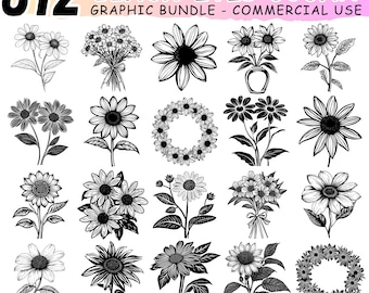 Paquete SVG de flores de Susan de ojos negros / Archivos de corte florales para Cricut / Diseños DXF de Susan de ojos negros / Uso comercial