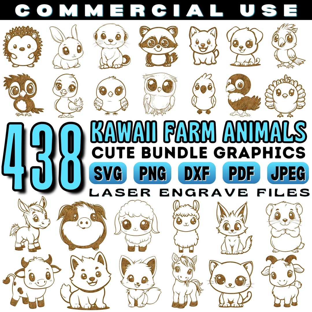 Laser Engrave Files Kawaii Farm Animals Cute Svg Dxf Png Pdf Jpeg ...