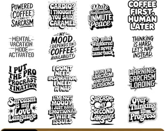 Daily Sarcasm Svg Png Pdf & Dxf Bundle with funny sarcastic quotes and playful typography designs for Cricut crafts instant downloads.