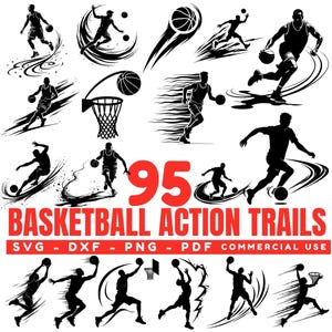 Basketball Action Trails SVG Bundle, Sport Motion Graphics for Crafts & Shirts, instant downloads