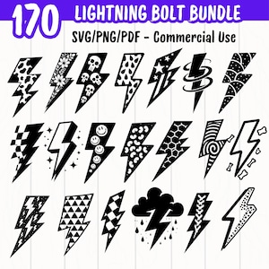 Lightning Bolt SVG Bundle | Thunderbolt SVG | Lightning Cut Files | Retro Lightning | Cricut svg Files | Digital Png Svg Download