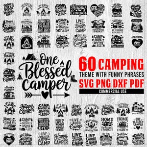 60 diseños divertidos de temática de camping con frases divertidas Archivos Svg para Cricut Bundle Svg Dxf Png Pdf Jpeg Eps - Descargas digitales instantáneas