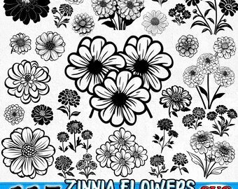 Zinnia Flowers Bundle SVG, PNG instant digital downloads