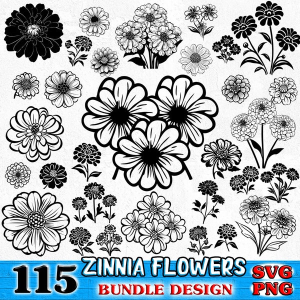 Zinnia Flowers Bundle SVG, PNG instant digital downloads