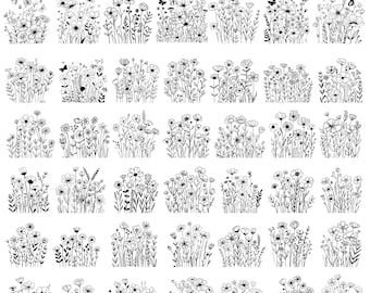 Wildflowers SVG & PNG Bundle with Birth Month Line Art Floral Designs and Botanical Birthday Flower Clipart instant downloads