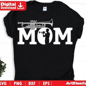 Archivos SVG de trompeta, arte de trompeta para hijo, mamá, tema de obra de arte, banda de música para mamá, SVG, DXF, PDF, PNG, JPEG, paquete / instrumento musical