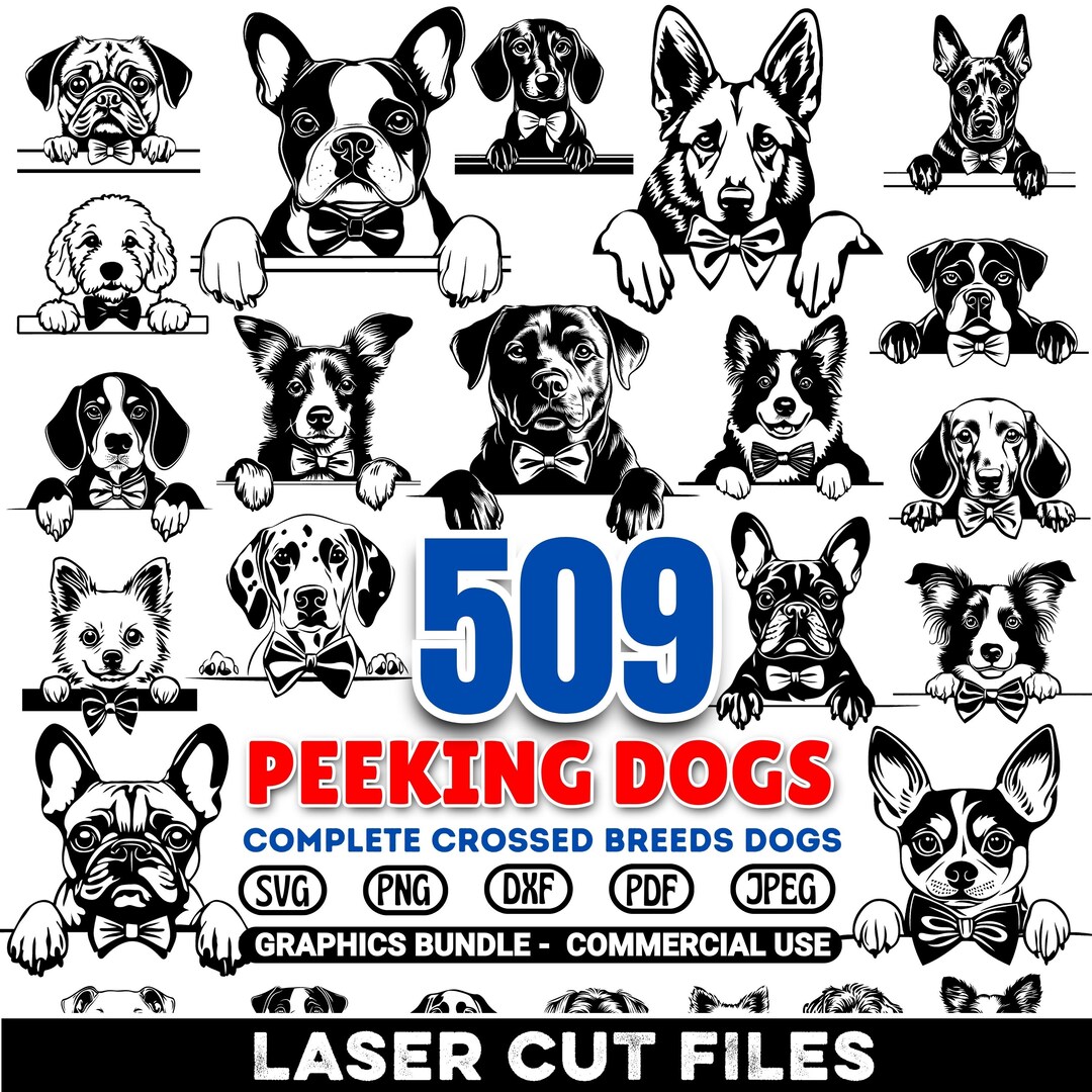 Peeking Dog Breeds Laser Cut Files | 100 Designs | SVG, DXF Bundle ...