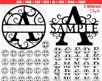 Split Monogram A to Z Laser Cut Files for Personalized Last Name Wall Art Family Initial Sign Wedding Gift Decor Editable Instant Download