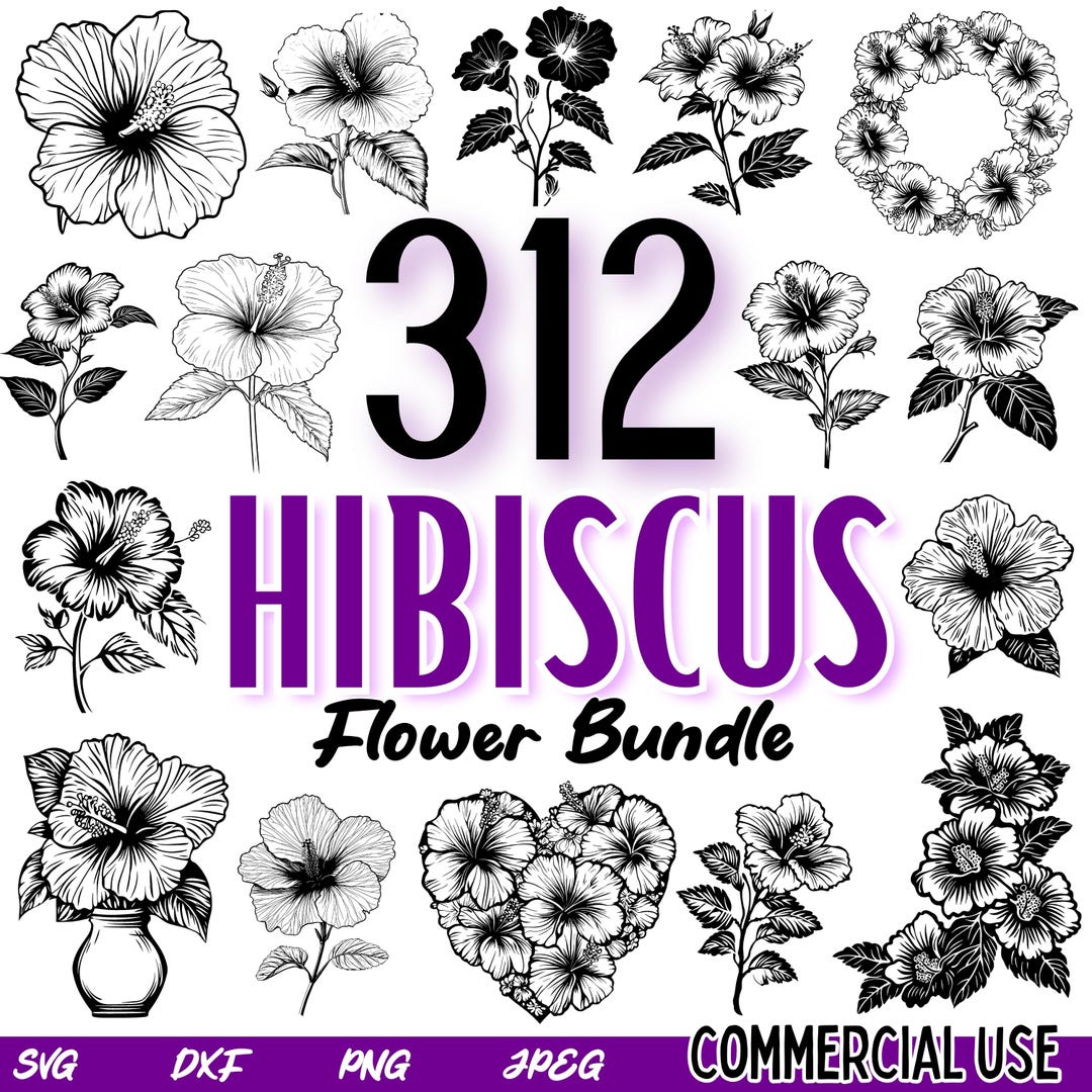 Hibiscus Flower SVG Bundle DXF Cut Files | Tropical Floral Clipart ...