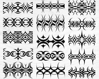 Horizontal Tribal Pattern Borders Svg Png Pdf Dxf Bundle bold tattoo band designs instant downloads