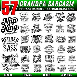 Paquete SVG de sarcasmo de abuelo / Citas divertidas de abuelo / Archivos de corte Cricut / DXF y PNG / Descarga instantánea Diseños de manualidades de abuelo para uso comercial