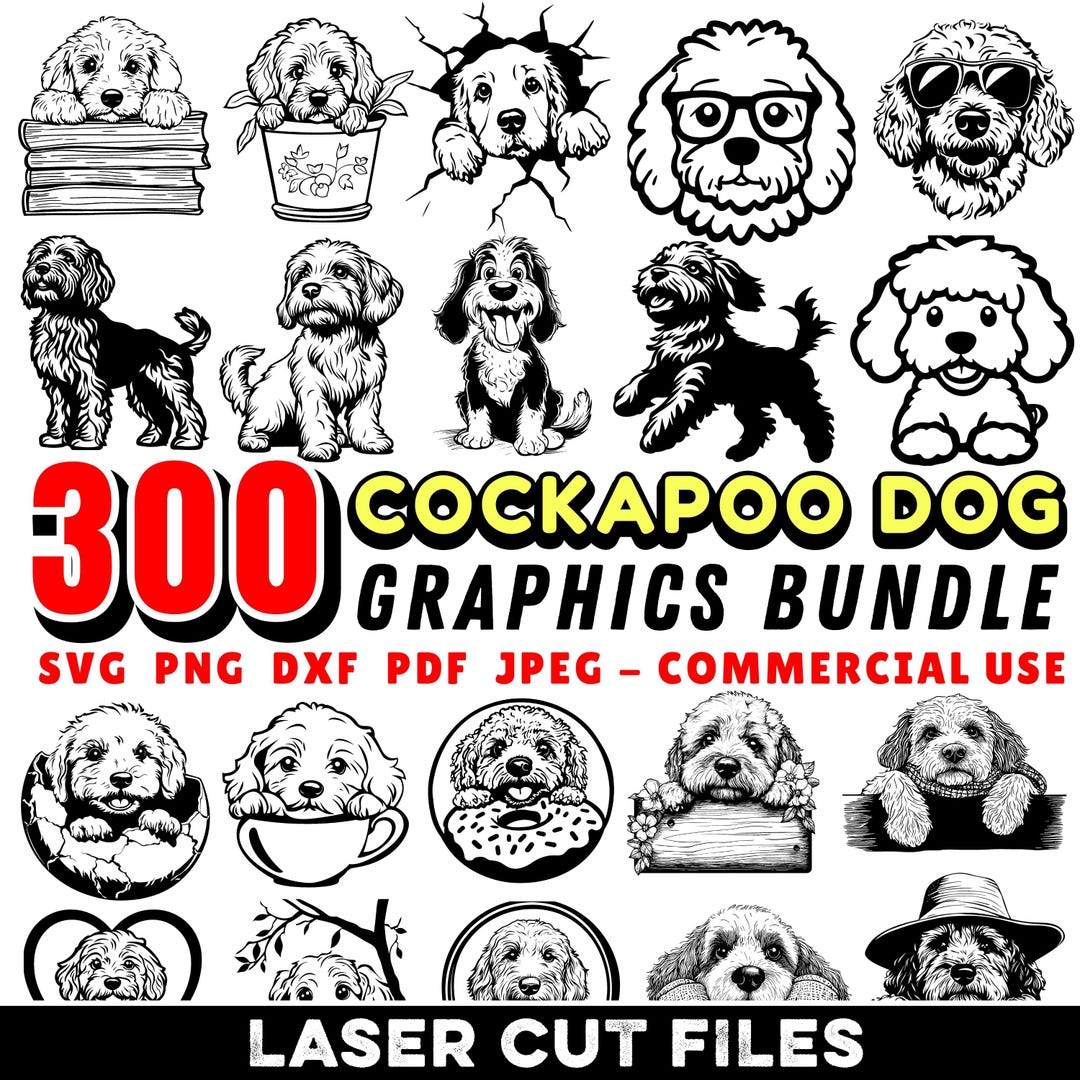 Cockapoo Dog Laser Cut Files | SVG & DXF Bundle | Intricate Dog Designs ...