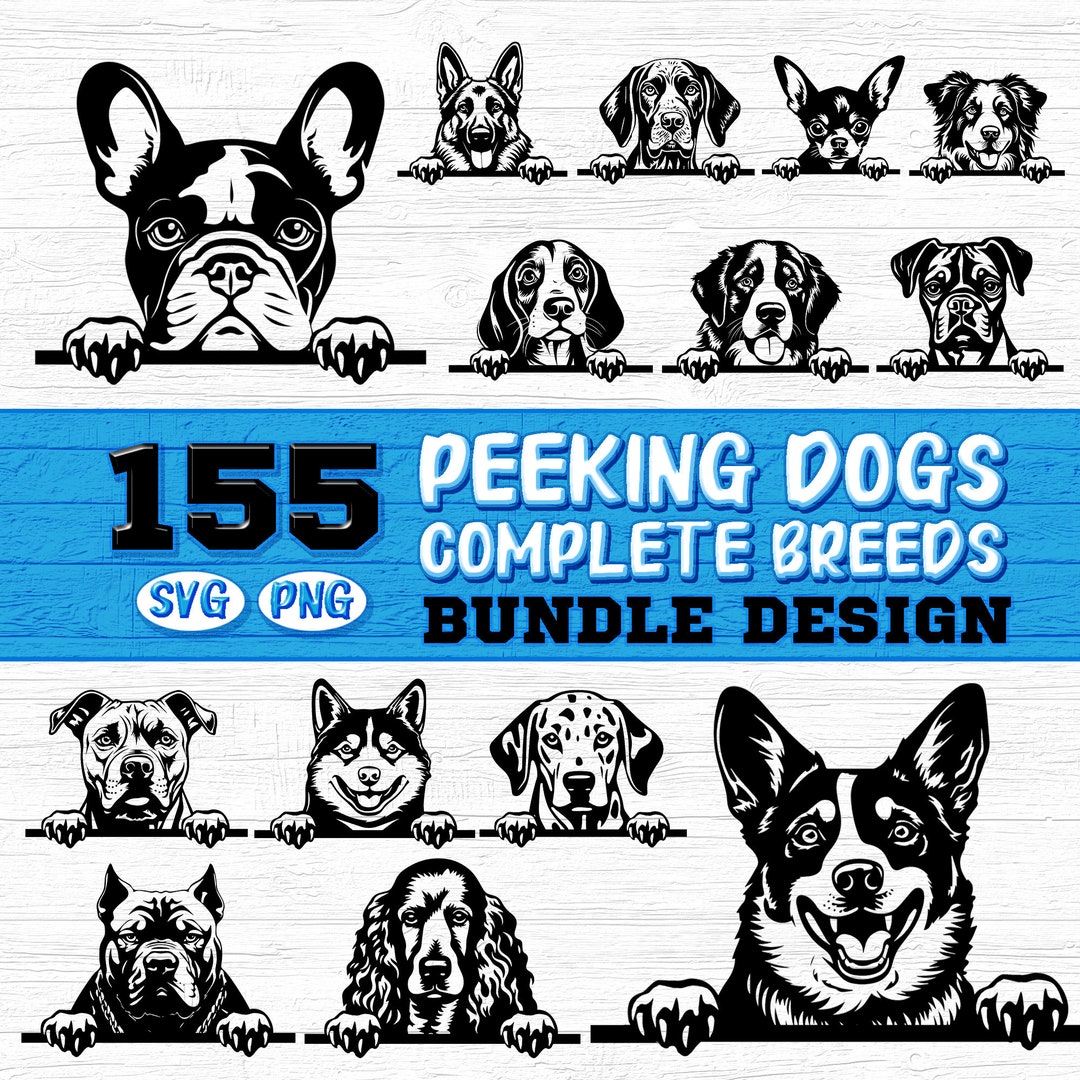 Peeking Dogs SVG Bundle, Complete Breeds Puppy Dog Clipart for Cricut ...