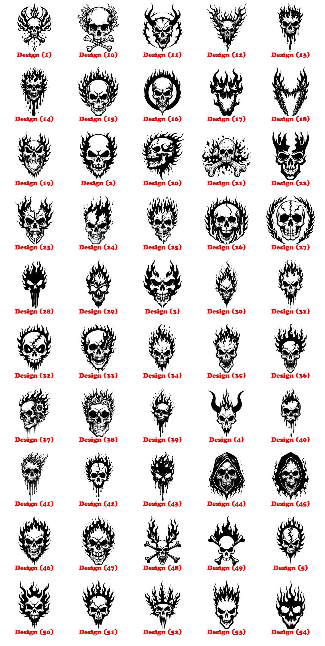 Skulls Flames Crossbones Art Svg Png Pdf & Dxf Bundle Bold Edgy Skull ...