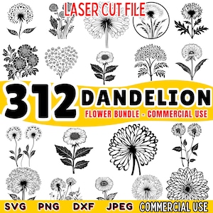 Löwenzahn Blume DXF | Löwenzahn SVG Bundle | Blumen Laser Cut Dateien | CNC Designs | Löwenzahn-Silhouette | Blumen-Design | Kommerzielle Nutzung