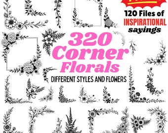 Floral Corner SVG Bundle | Frame Border Cut Files for Laser & Cricut | Page Decoration | Baroque Corners | Flower Pattern SVG Download