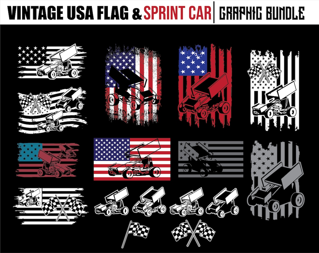 Sprint Car Svg Files sprint Car FLAG BUNDLE Racing Cars Svg Instant