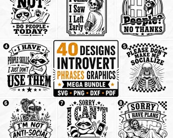 Introvert humor designs with Svg Png Pdf Dxf files featuring skulls and Digital Download