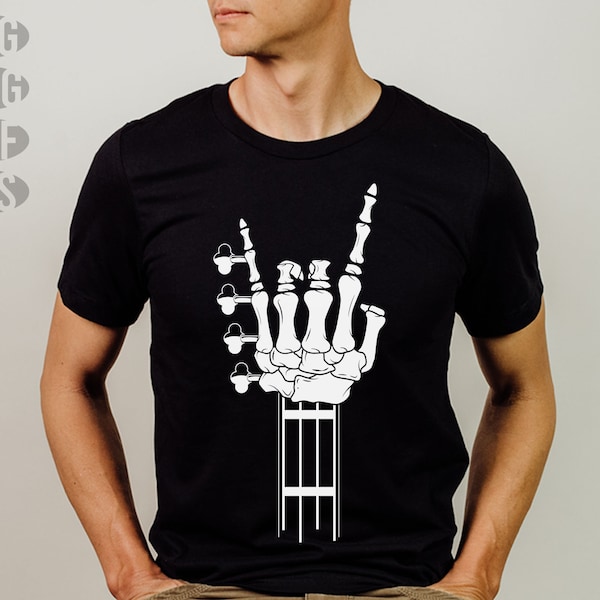 Guitar svg file art bassist bass cool SKELETON rock and roll hand pose art - guitarits svg art