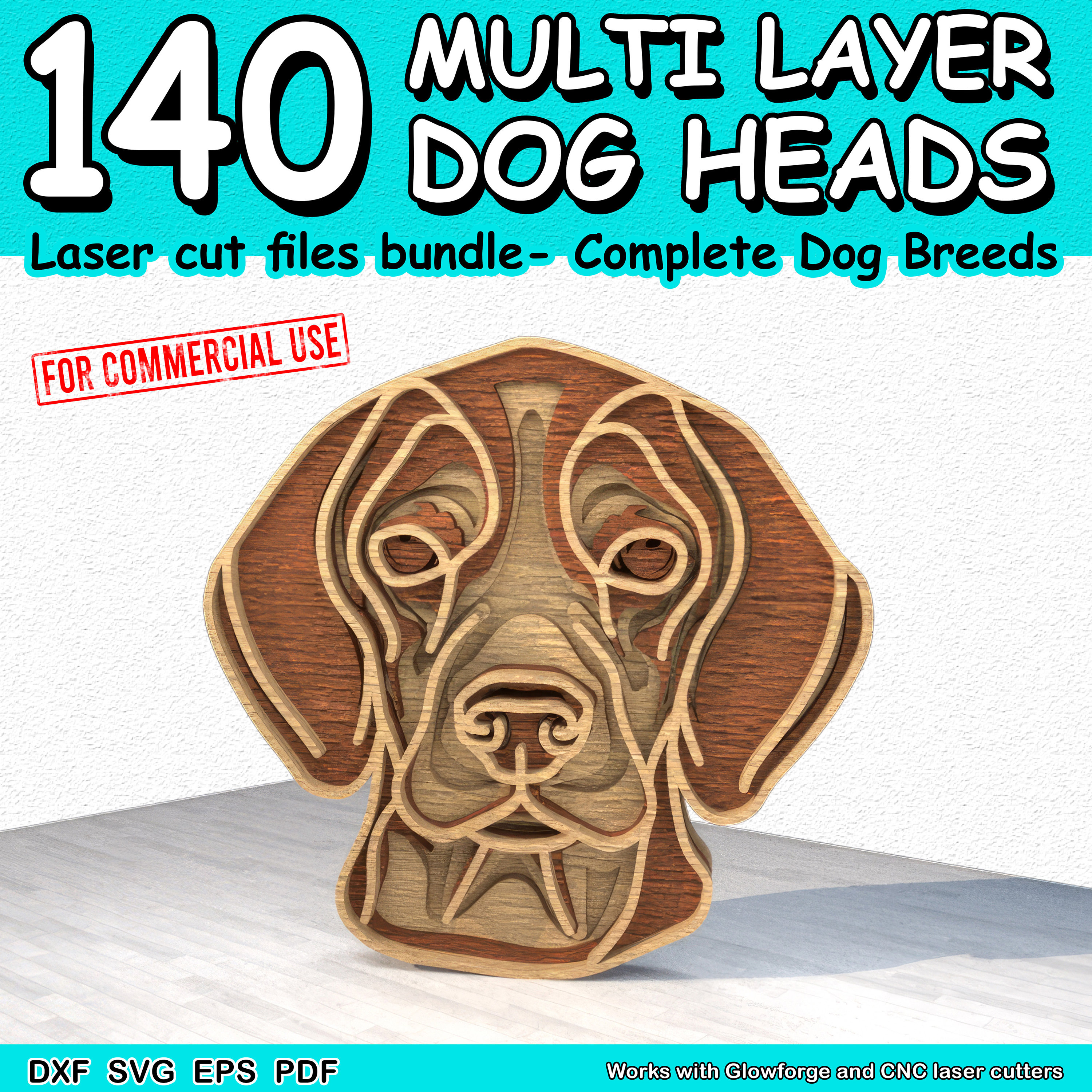 140 Dog Heads Multi Layer Laser Cut Files Dxf, Svg, Eps and Pdf Bundle ...