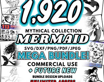 Mermaid Mega Bundle Svg | Cute Mermaid Dxf | Ocean Theme Clipart | Fantasy Sea Life Cut Files