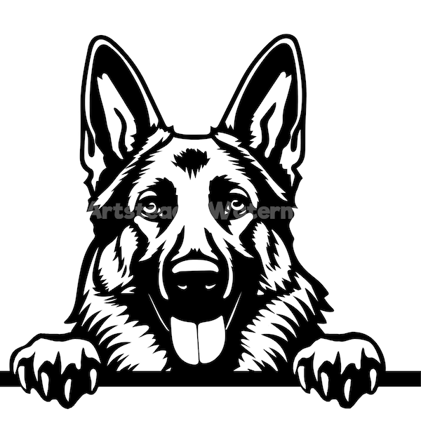 German Shepherd Peeking Dog SVG, PNG , DXF and Pdf - Dog or puppy pet lover  instant digital downloads