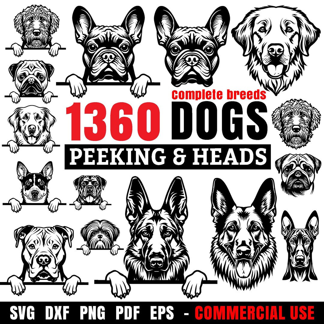 1360 Peeking Dogs and Heads Svg Dxf Pdf Png Eps Bundle | Complete Dog ...