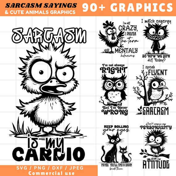 Funny Quotes SVG | Sarcastic SVG Bundle |  Grumpy Birds SVG | Cat Lover Sarcasm Print | Humor Saying Svg Dxf Pdf Png Jpeg Bundle