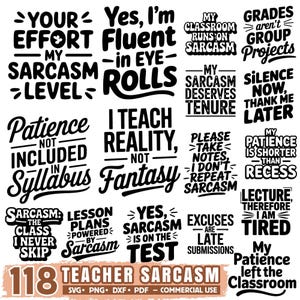 Teacher Snark Svg Png Pdf & Dxf Bundle funny sarcastic teacher quote designs for Cricut crafts and school gift ideas instant downloads.