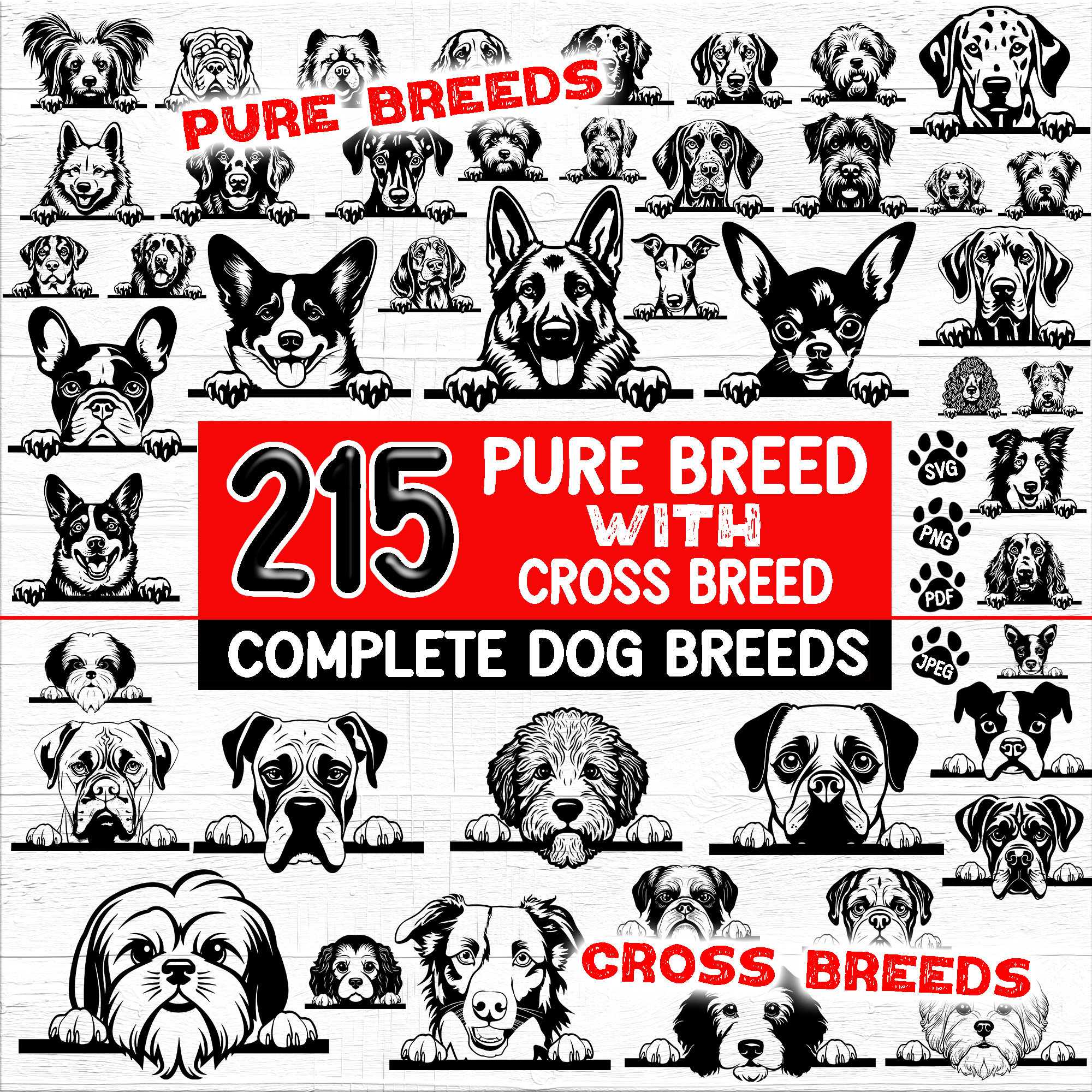 Laser Cut Files Peeking Dogs Pure Breeds and Cross Breed Svg Dxf Pdf ...