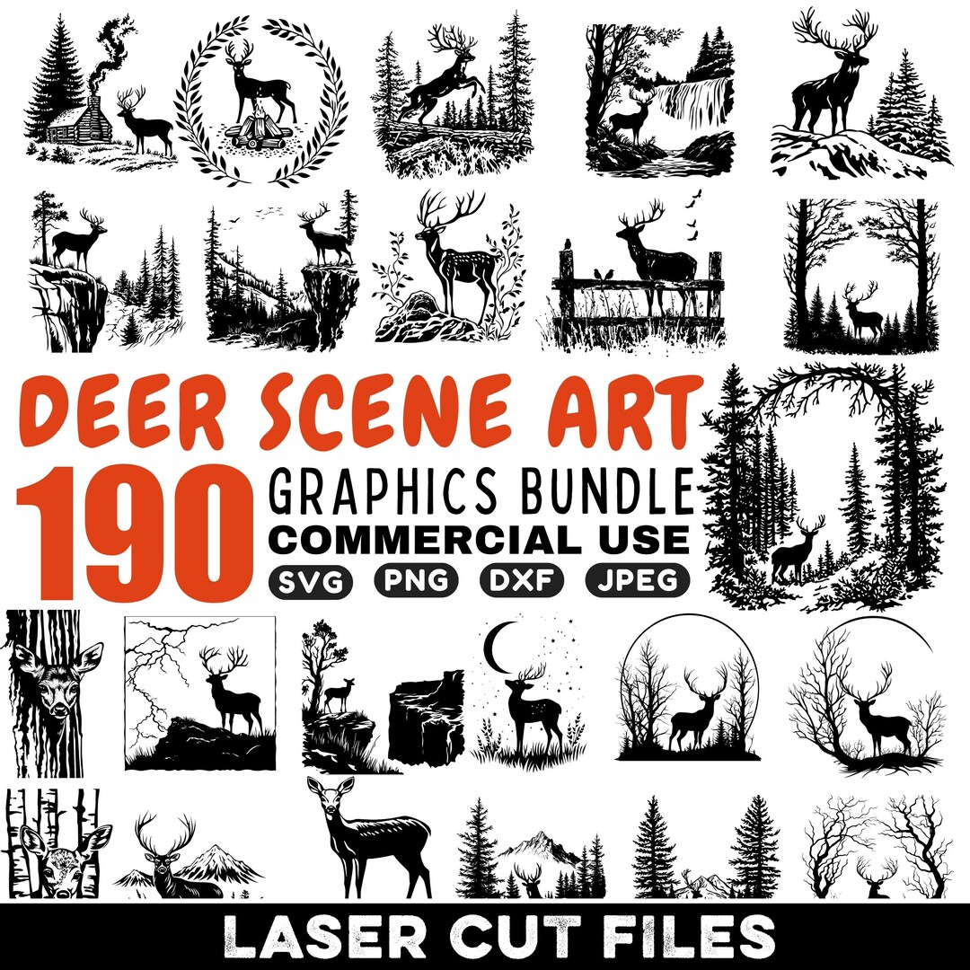 Deer Scene Laser Cut Files | DXF and SVG Bundle for CNC | Woodland Deer ...