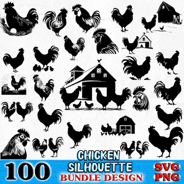 Chicken Silhouette Bundle SVG, PNG instant digital downloads