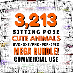 Cute Sitting Animals Svg Dxf Png Pdf Jpeg MEGA Bundle pack Instant Digital Downloads - Commercial Use