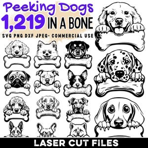 Kikande hundar i ben SVG | DXF-paket | Laserskurna filer | Hundansiktssilhuetter | Kikande hund Clipart | Kommersiellt bruk