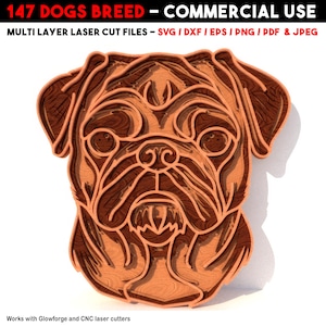 147 Hundeköpfe Multi-Layer-Laserschnitt-Dateien Dxf, SVG, Eps & Pdf Bundle - CNC Multilayer 3D Schichtschnitt Dateien Sofort-Downloads
