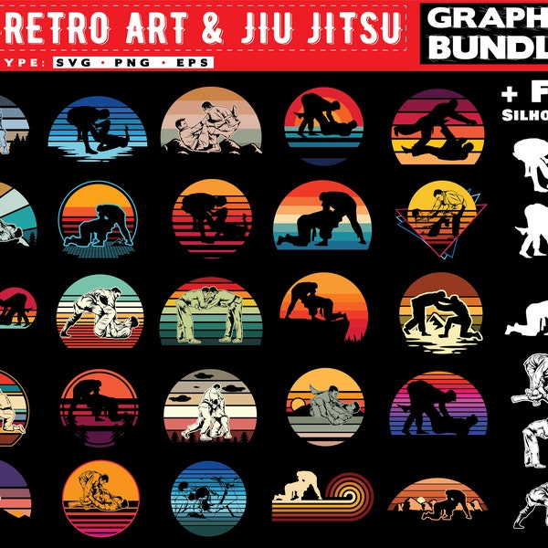 Jiu jitsu svg files -sunset art bundle graphic theme vintage  instant digital download grappling mma svg graphic instant download