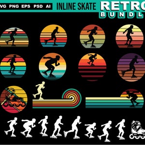 Inline skate svg files - RETRO BUNDLE roller skater instant digital downloads
