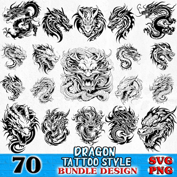 Dragon Tattoo bundel SVG, PNG instant digitale downloads