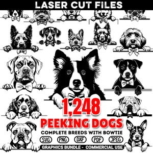 Gluren honden Bowtie Lasergesneden ontwerp precisie SVG DXF-bestanden voor CNC Custom huisdier Cnc Art licentie commercieel gebruik