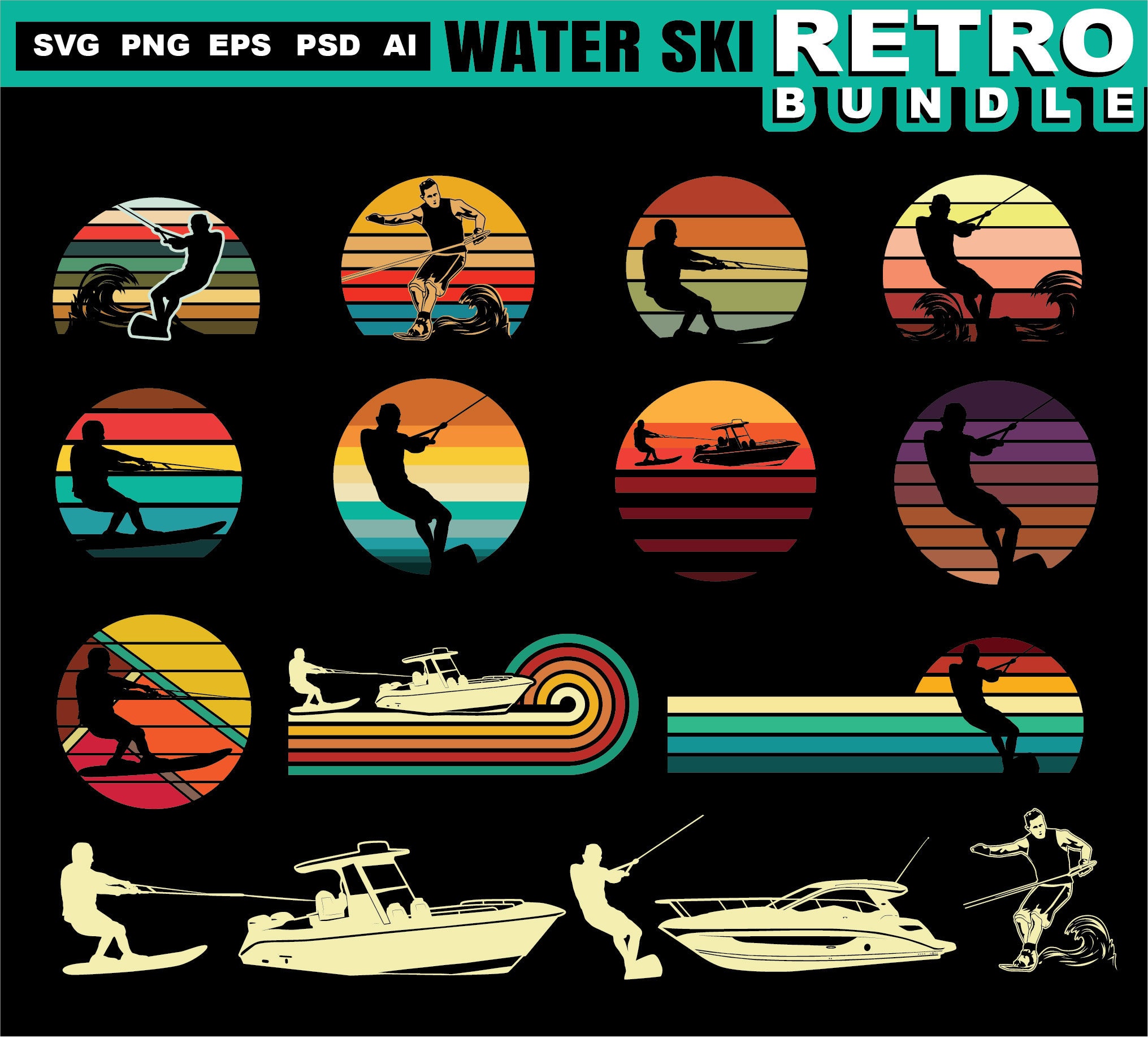 Water Ski Svg Files WATER SKI RETRO Bundle Water Skiing Etsy Australia