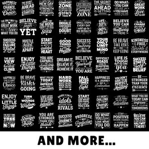 May include: Black and white motivational quotes on a dark background. The quotes are about success, happiness, and life. Some of the quotes include: "The secret to getting ahead is getting started", "Believe in yourself and all that you are", "Happiness is a journey, not a destination", "Be brave, take risks and keep going", "Start where you are, use what you have, do what you can", "Do what you love, love what you do", "You are stronger than you think", "Success is not a journey, not a destination", "Progress is not perfection", "Believe you can and you're halfway there".