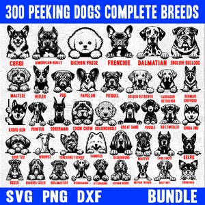 300 Peeking dogs Bundle SVG PNG DXF complete breeds version cute and funny theme dog or puppy pet lover Instant digital downloads