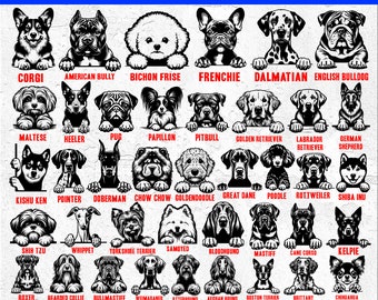 300 Peeking Dogs SVG PNG Bundle Full Dog Breed Set Cute Funny Puppy Laser Engraving Art instant downloads