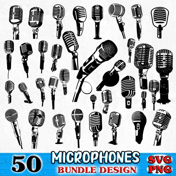 Microphone Microphone Bundle SVG, PNG instant digital downloads