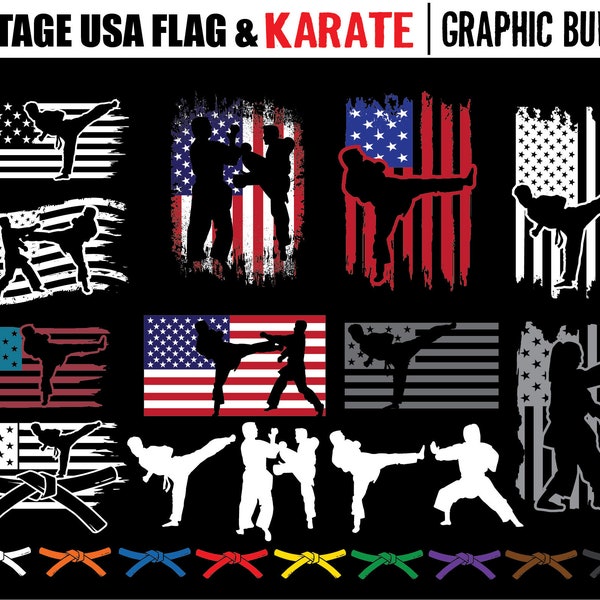 Karate svg graphic drawing vintage flag graphic bundle- Martial arts svg or Mma svg files