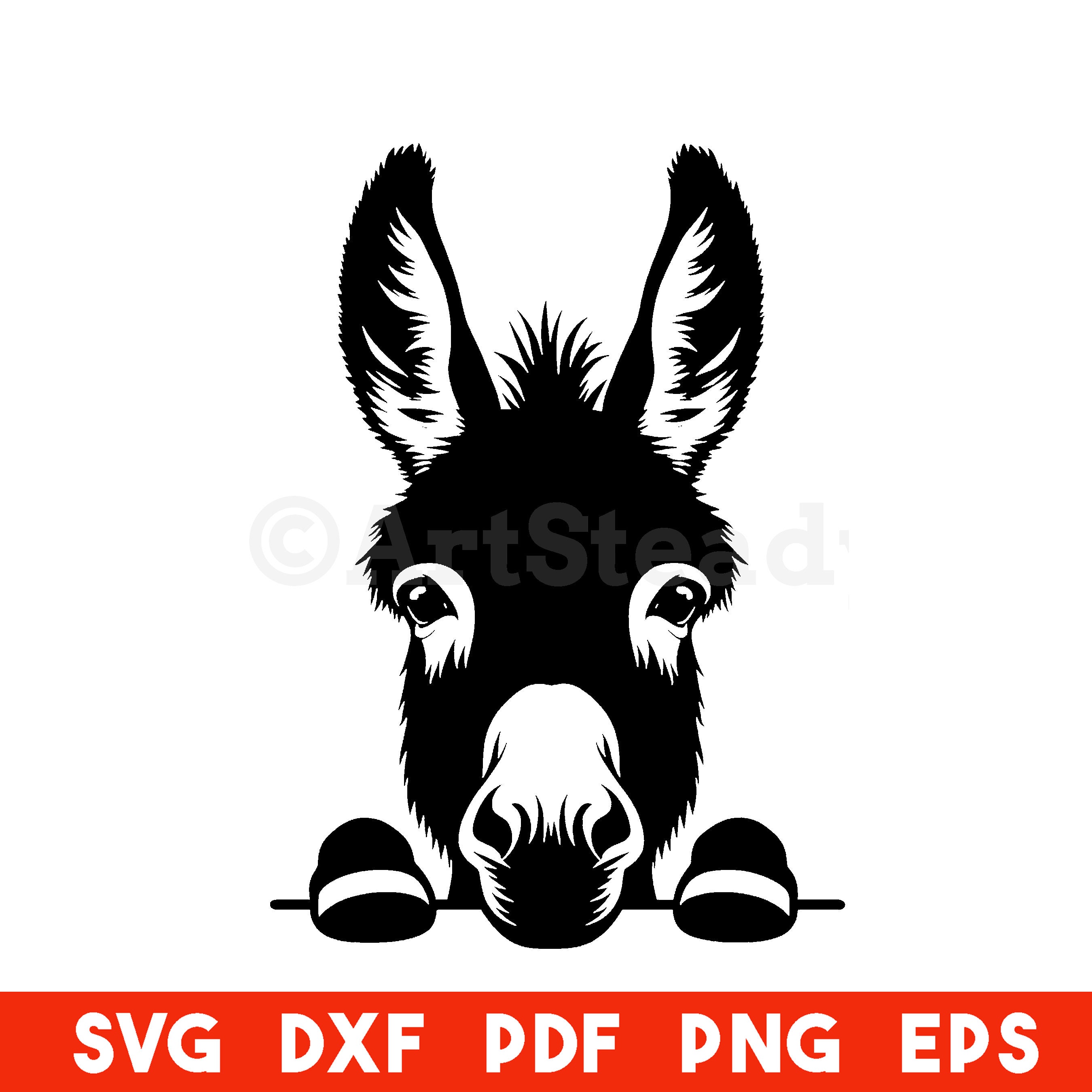 覗くロバのかわいいテーマ 農場の動物 SVG、DXF、PNG、EPS、Pdf