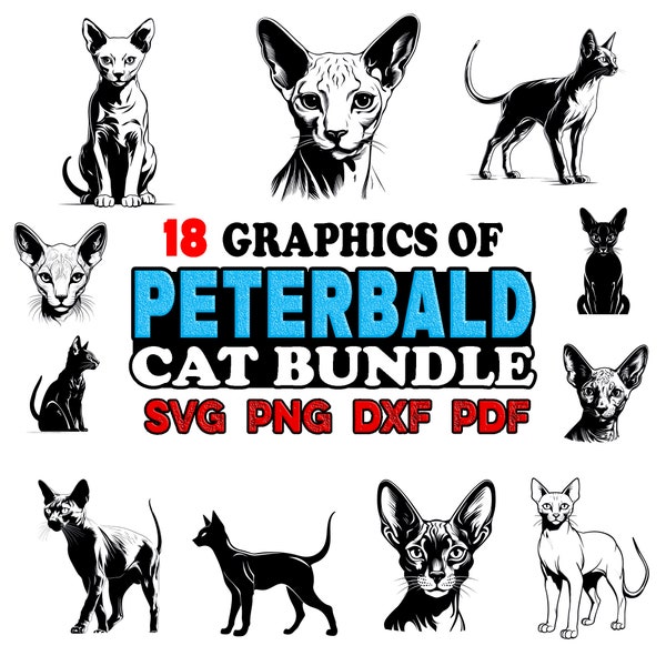 Peterbald Cat Bundle SVG, Png, Dxf, Pdf - Instant digital downloads