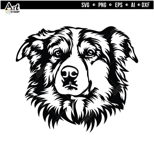 Australian shepherd svg files - Cute Aussie dog face graphic drawing theme Aussie Dog pet lover instant digital downloads