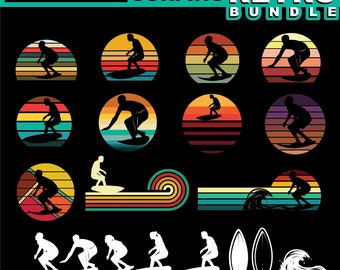 Surfing SVG Bundle, Retro Beach Surfer Summer Designs for Cricut Crafts instant downloads