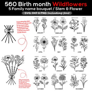 CNC plasma cut files Png Svg Dxf files for plasma cutting Couple Wildflower birth month 560 graphic files bundle instant downloads